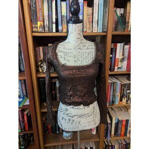 NEW FREE PEOPLE LATE NIGHT DISCO SEQUIN LAYERING TOP BROWN SZ SMALL